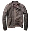 Men's Leather & Faux Real Jacket Men 2023 Stand Collar Vintage Cow Coat Mens Clothing Motorcycle Jackets Veste En Cuir Homme WPY2513