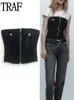 Kobiety z czołgów damskich Camis Traf Black Denim Corset Top Women Off ramer Crop Crop Party Backless Sexy Tube Kobiet Tank Streetwear Dżinsy Bustier 230310