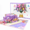 Cartes-cadeaux Bouquet de fleurs Cartes de vœux pour maman fille épouse mari Gâteau d'anniversaire 3d Cartes de vœux pop-up Cartes postales Cadeaux avec enveloppe Z0310