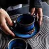 Cups Saucers Antowall Dim Blue Series keramische koffiekopje en schotel set ontbijt afternoonthee eenvoudig retro -servies