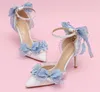 Cinderella Princess Designer Ribbons Bowtie Stiletto Women Royal Style Hight Heel Wedding for Bride Pumps Party