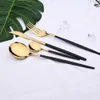 Dinnerware Sets 24pcs Black Gold Dinnerware Set Stainless Steel Cutlery Set Kitchen Fork Knife Spoon Tableware Set Flatware Set Silverware Set 230309