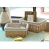 Storage Baskets Wicker Basket with Liner Woven Storage Bins Rectangular Shelf Baskets for Home Bedroom Bathroom Organizing Natural Brown 230310