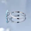 Cluster Rings 925 Sterling Silver 1.7 Lab Grown Aquamarine Gemstone For Women Sparkling Wedding Party Fine Jewelry Gift