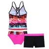 One-Pieces Kids Children Girls Swimsuit Swimwear Outfits Tankini Floral Printed Swimsuit Swimwear Bathing Suit Set Tops with Bottoms Shorts W0310