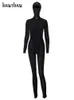 Women's Jumpsuits Rompers Hawthaw Women Autumn Winter Long Sleeve Backless Bodycon Soild Color Black Jumpsuit Romper Playsuit Fall Clothes Streetwear 230310