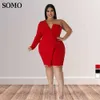 Plus storlek klänningar solid färg sexig en axel kvinnor mager kväll bodycon backless mini klänning grossist dropshipping 230307