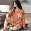 Ropa de dormir para mujer Conjunto de pijama para mujer Pijamas de algodón Versión coreana Traje de ropa para el hogar de manga larga Traje suelto de dos piezas de talla grande Talla grande 230310