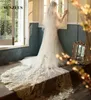 Voiles de mariée Velo Sposa Champagne 4 mètres avec appliques dentelle bord voile de mariage 2 couches Velos Catedral LVV16