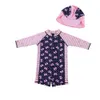 One-Pieces ere Girls Beachwear Dress Baby Swimwear Floral Swimming Comes One Piece Swimsuit With Hat W0310