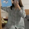 Women's Sleepwear Plaid Print Women's Pajama Set Spring Autumn Long Sleeve Ladies Kawaii Sleepwear 2 Pcs With Pant Korea Pijama For Female 230310