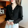 Bluzki damskie koreańskie długie rękawie w szyku v-decing moda moda jadalna bluzka drzewa elegancka biurowa koszula sprężyn blusas