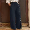 Women s Pants s ZANZEA Women Wide Leg Autumn Solid Long Trousers Casual Loose Work Palazzo Oversize Fashion Elastic Waist Buttons Pantalon 230309