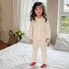 Pijama 3-12 anos impressão floral bebê pijamas roupas meninas roupas de menina infantil garotas crianças waffle tops calças de dormir pj loungewear 230310