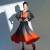 Bühnenkleidung 2023 Farbverlauf Ballsaal Tanzkleid für Erwachsene Frauen Weibliche lange Mesh-Ärmel Walzer Leistung Tango Kostüm 9035