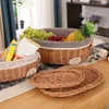 Storage Baskets Wicker Bread Fruit Storage Rattan Basket With Lid Snack Toys Cosmetics Storage Organizer Box Hand Made Home Decor Wicker Basket 230310