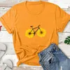 Camisetas con estampado de bicicleta para Mujer, Camiseta con estampado de rueda de girasol, Camiseta blanca holgada de manga corta para Mujer