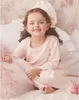 Pijama çocuk kızı lolita yay pijama set pamuk pembe topspants.vintage çocuklar yürümeye başlayan dantel pijama seti.