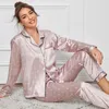 Kvinnors sömnkläder Autumn Winter Pyjama Women Silk Satin Pyjamas Set Long Sleeve Shirt With Trouser Sleepwear Loungewear Female Pyjamas Suits Mujer 230310