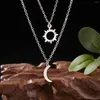 Pendant Necklaces Charm Sun And Moon Couple Necklace For Women Men Silver Color Stainless Steel Link Chain Friendship Jewelry