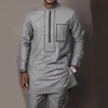 Mens Trailtsuits Dashiki Üst Pantolon 2 Parça Kıyafet Seti Afrika Giysileri Bej Giysileri Pantolonlu Gömlek ile Bej Giyim