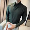 Men s casual skjortor högkvalitativa våren affärsformell slitage långärmad randig för män kläder 2023 Slim fit club prom tuxedo 230309