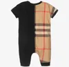 Baby Boys Girls Plaid Rompers Cotton Newborn Short Sleeve Jumpsuits Toddler Onesies Infant Clothing Two Colors