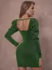 Casual jurken adyce winter vrouwen lange lantaarn mouw mini jurk 2023 sexy strapless elegante groene avondclub feest vrouwelijk outfit