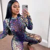 Women's Jumpsuits Rompers Snakeskin Print Sexy Jumpsuit Women Long Sleeve Turtleneck Bodycon Jumpsuit Rompers Autumn Club Sexy Female Streetwear 230310