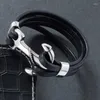 Braccialetti con ciondoli Bracciale in corda di pelle nera vintage da uomo in acciaio inossidabile con fibbia a gancio facile da regalo per gioielli di moda