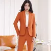 Ternos femininos Blazers elegantes femininos azuis Ternos de negócios outono Inverno com calças e jaquetas Casaco de estilo profissional Blazers Blazers Conjunto 230310