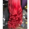 13x4レースフロントヒューマンヘアウィグベビーヘアプリプルックブラジルのレミー長いボディウェーブウィッグ女性用の明るい赤い色1105353