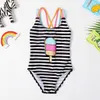 One-Pieces Bandage Halter Swimsuit Children Baby Girl One-Piece Striped Ice Quick-Drying Stretch Swimsuit Vacation Hot Beach