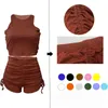 Women's Tracksuits 2023 Summer Two Piece Set Women Solid Sleeveless Vest Pleat Bandage Zipper Streetwear Biker Sports OutfitsWomen's