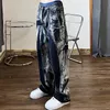 Jeans da donna larghi neri da donna tie dye lavati pantaloni dritti a gamba larga vita alta goth vintage streetwear denim pantaloni hippie casual 230309