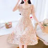 Casual Dresses 2022 Summer French Vintage Floral Chiffon Square Collar Puff Sleeves A-Line Korean Elegant Fashion for Women Y2302