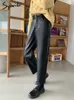 Women's Pants Capris Syiwidii Burgundy Leather Pants Women Wide Leg Trousers Korean Style Y2k Fashion Loose Pants High Waisted Black Pu Baggy Pants 230310