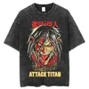 Heren T-shirts Vintage Gewassen Aanval Op Titan Anime T-shirt Harajuku Oversize Tee Katoen Mode Streetwear Unisex Top 230310