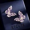 Foydjew été européen américain mode papillon incrusté Zircon insecte conception boucle d'oreille rose pour WomenStud