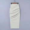 Skirts Stylish Pleated Split Midi Design Blogger Streetwear Elegant Woman Female Beige Black Ankle-Length