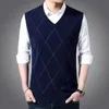 Men's Vests Men Wool Knitted Vest 2023 Spring Autumn Man Sleeveless Sweaters V-Neck Plaid Waistcoat