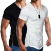 Herren T -Shirts Männer lässiges Festes Hemd mit Seiten Reißverschluss Crew Neck Swag Saum Lustige Hip Hop Stretwear T -Shar Kurzarm Hipster Männliche Tops