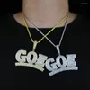 Chains Drop Ship Men Hip Hop Necklace Letter GOE Pendant Paved 5A Cubic Zircon With Long Rope Chain Gold Silver Color Punk Jewelry