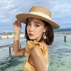 Sombreros de borde anchos sombrero de paja femenino celebridad de verano celebridad solar protector solar borde plano pequeño marea coreana fresca top
