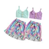 Clothing Sets Baby Summer Tank Tops Stars Clorful Skirt Tie-dye Pattern Bow Decoration Irregular Hem Ruffle 6 Months To 4 Years