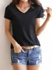 Women's T-Shirt Women Short Sleeves T-shirt Bottoming Shirt Round Neck or V Neck Shirt Black White Solid Color Top Homewear T-shirt