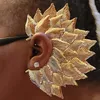 Backs Earrings Super Exaggerated Gold Metal Feather Shape Left Ear Cuff Boho India Nation Wild Hippie No Pierced Clip Jewelry