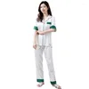 Women's Sleepwear Women White Print Pajamas Sets 2PCS Shorts Sleeve&amp;Pant Pyjamas Suit Sexy Notched Nightwear Summer Lounge Home