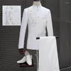 Men's Suits Chinese Tunic Suit Mens Wedding For Men Blazer Boys Prom Mariage Fashion Masculino Latest Coat Pant Designs White