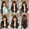 Synthetic Wigs Easihair Long Brown Wavy Wig with Bangs Synthetic Wigs for Women Blonde Highlight Natural Hair Heat Resistant Fiber 230227